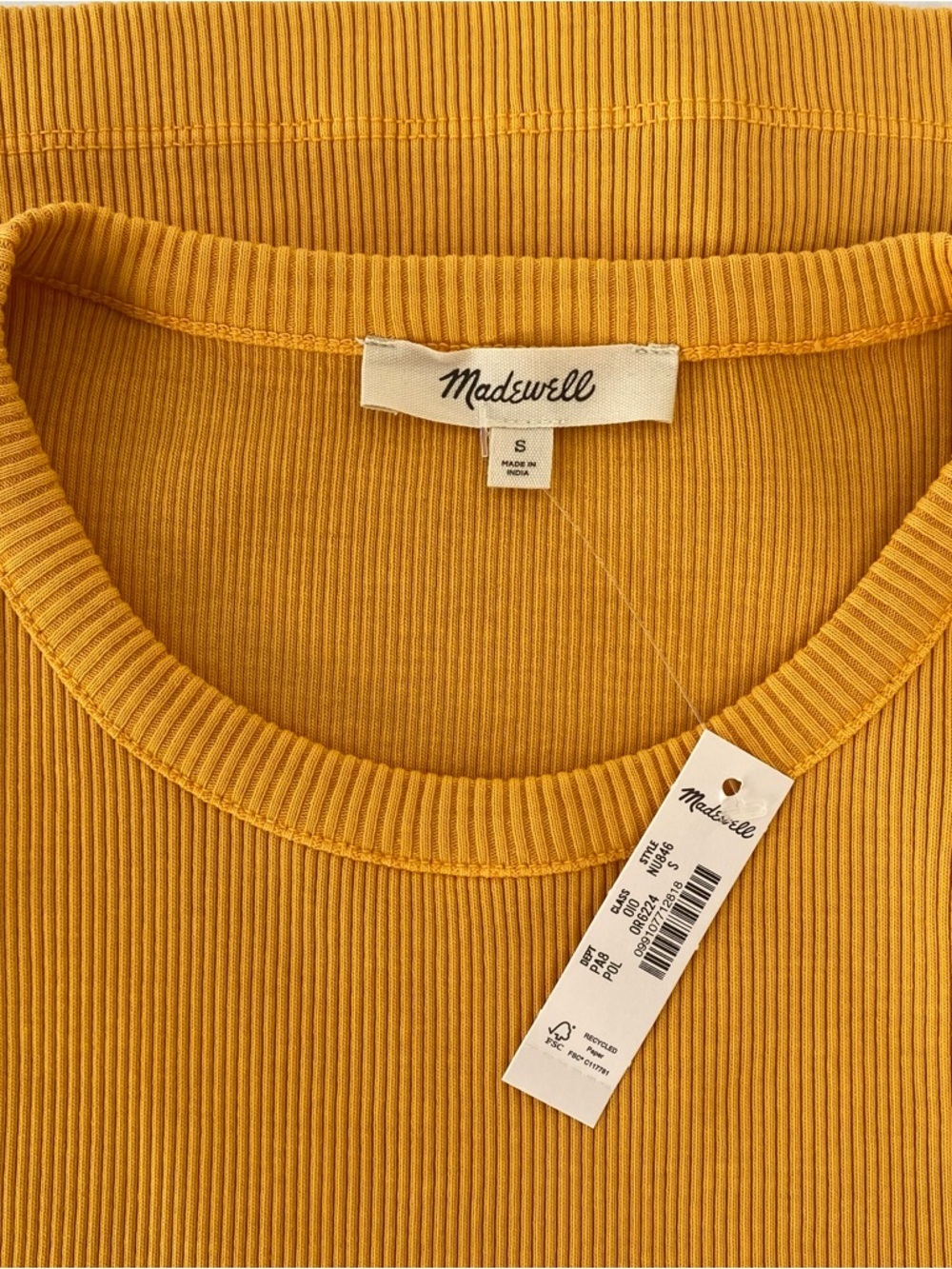 NWT Madewell Tops Bundle Blue Puff Sleeve + Mustard Rib Tee, Size S - Picture 8 of 10
